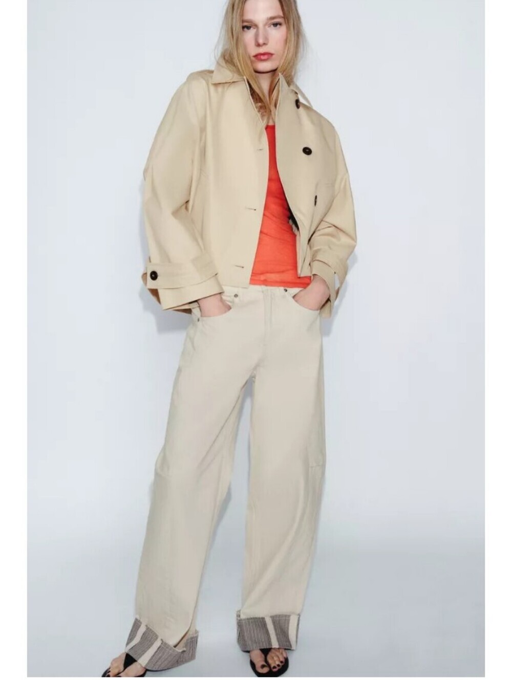 Zara ZW Collection Cropped Water Resistant Beige Trench Coat Jacket - Picture 2 of 12